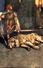 Cuchulainn mit dem erschlagenen Hund